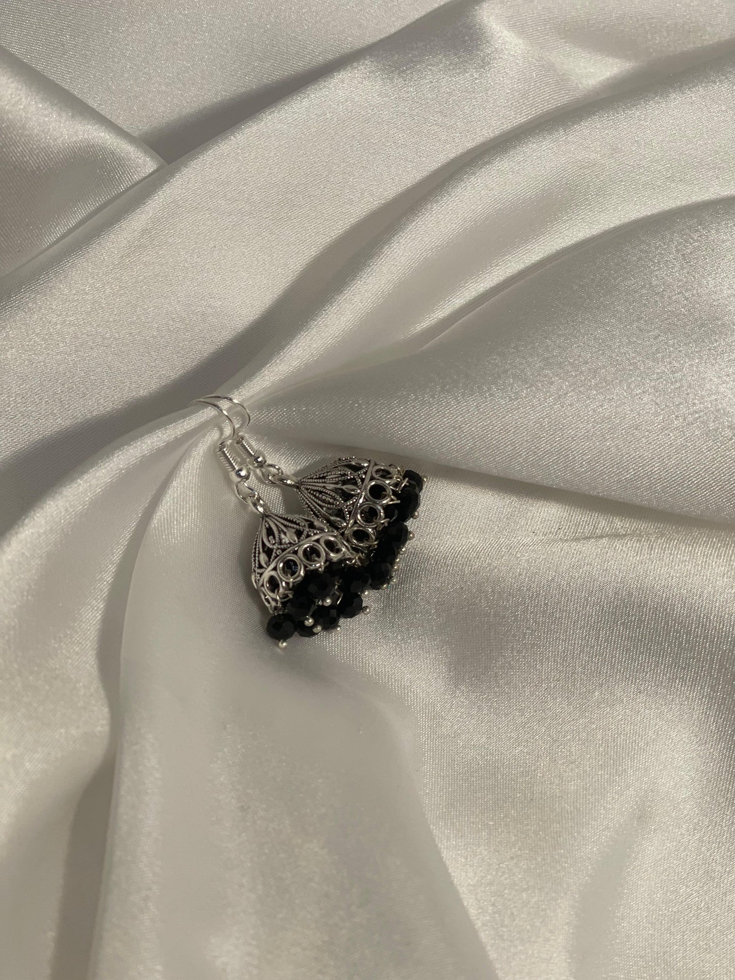 Mini antique Jhumki-Silver with black beads