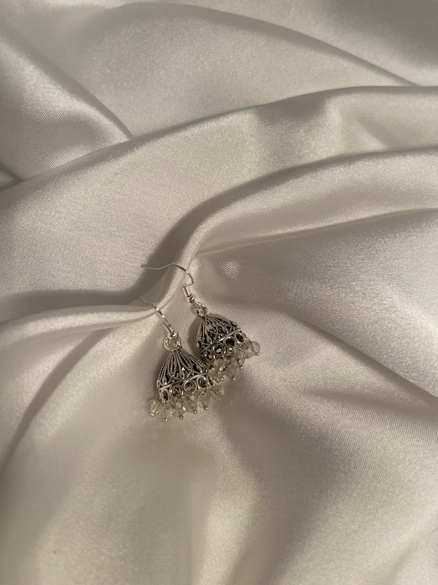 Mini antique Jhumki-Silver with white beads