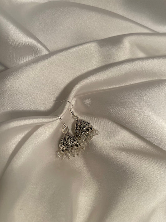 Mini antique Jhumki-Silver with white beads