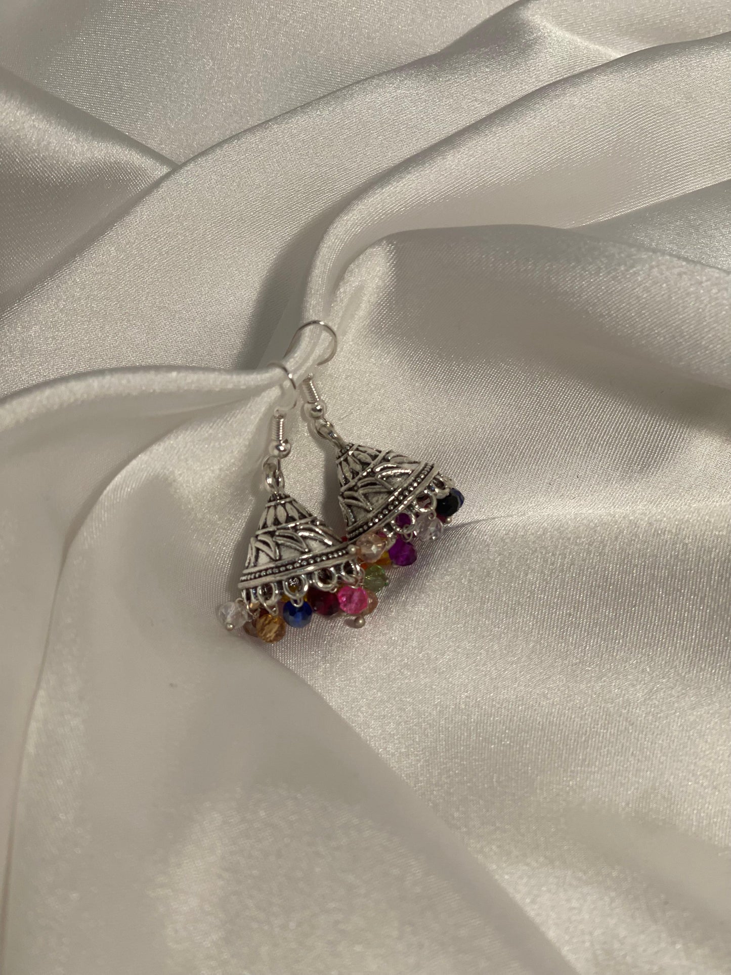 Jhumki-Silver with Multi beads