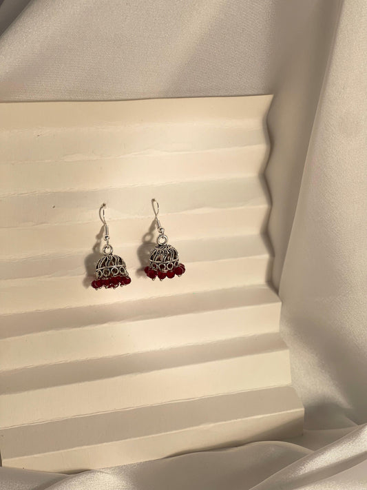 mini jhumki - maroon silver