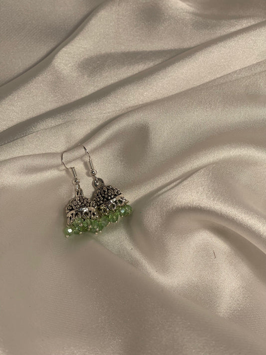 silver mini jhumki with light green beads