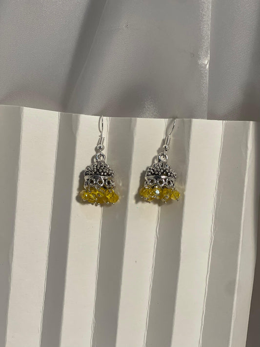 silver mini jhumki with yellow beads