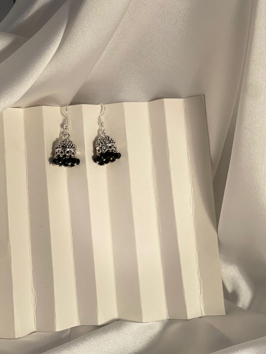 silver mini jhumki with black beads