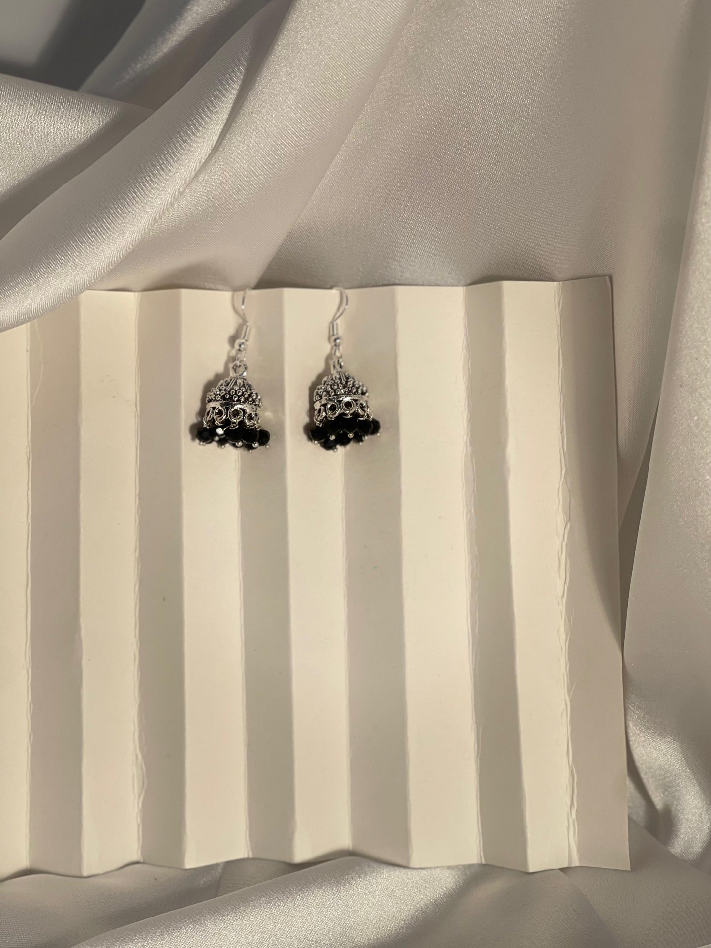 silver mini jhumki with black beads