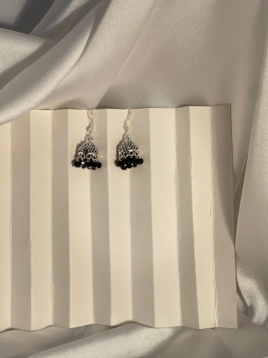 silver mini jhumki with black beads