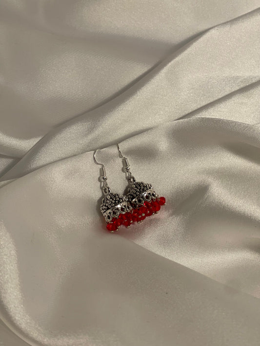 silver mini jhumki with red beads