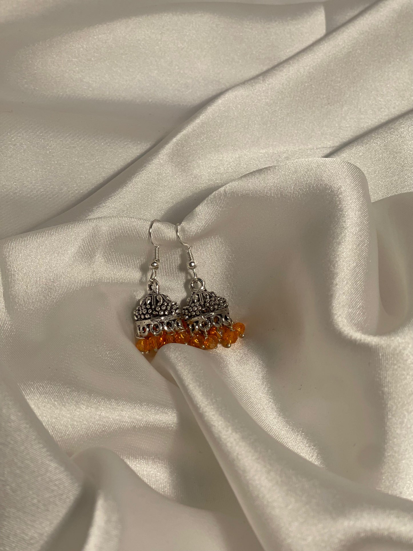 silver mini jhumki with orange beads