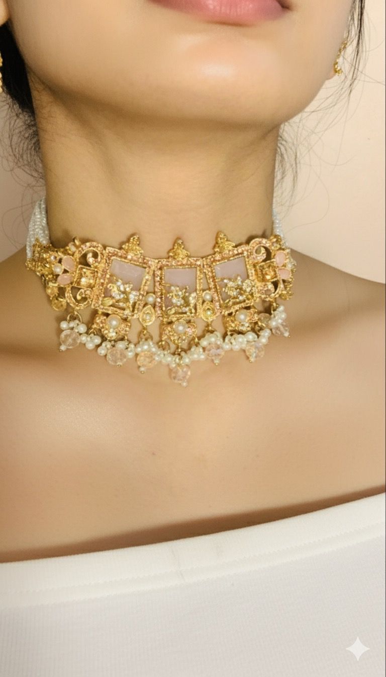 Teen Chakoor Choker Set (Beige)
