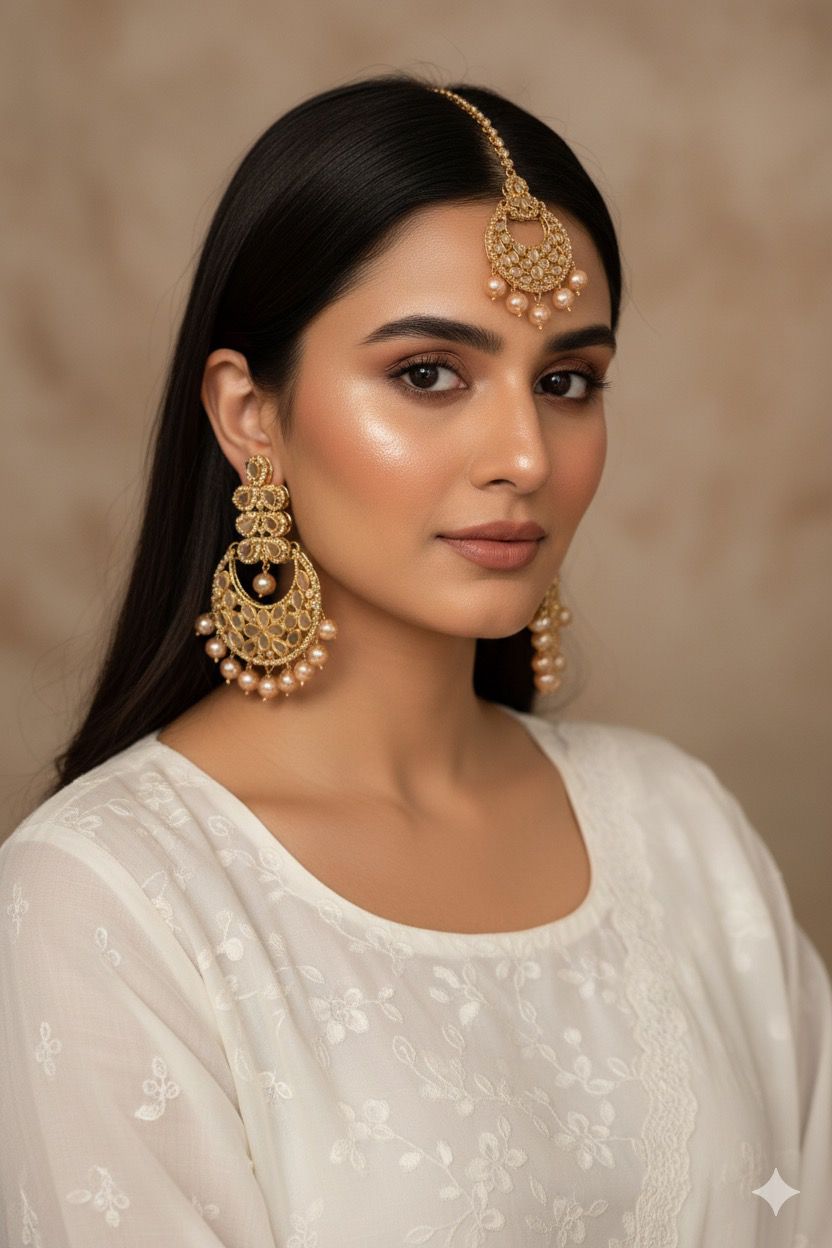 Zahra bindiya and jhumka set - Gold