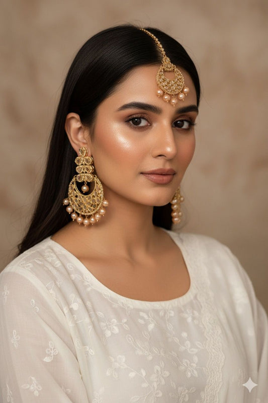 Zahra bindiya and jhumka set - Gold