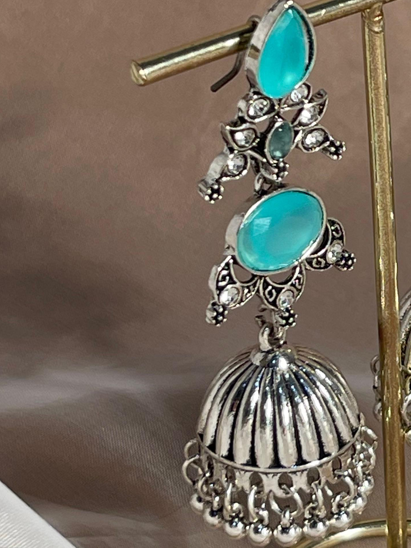long petal jhumka -afghan collection 1 turquoise
