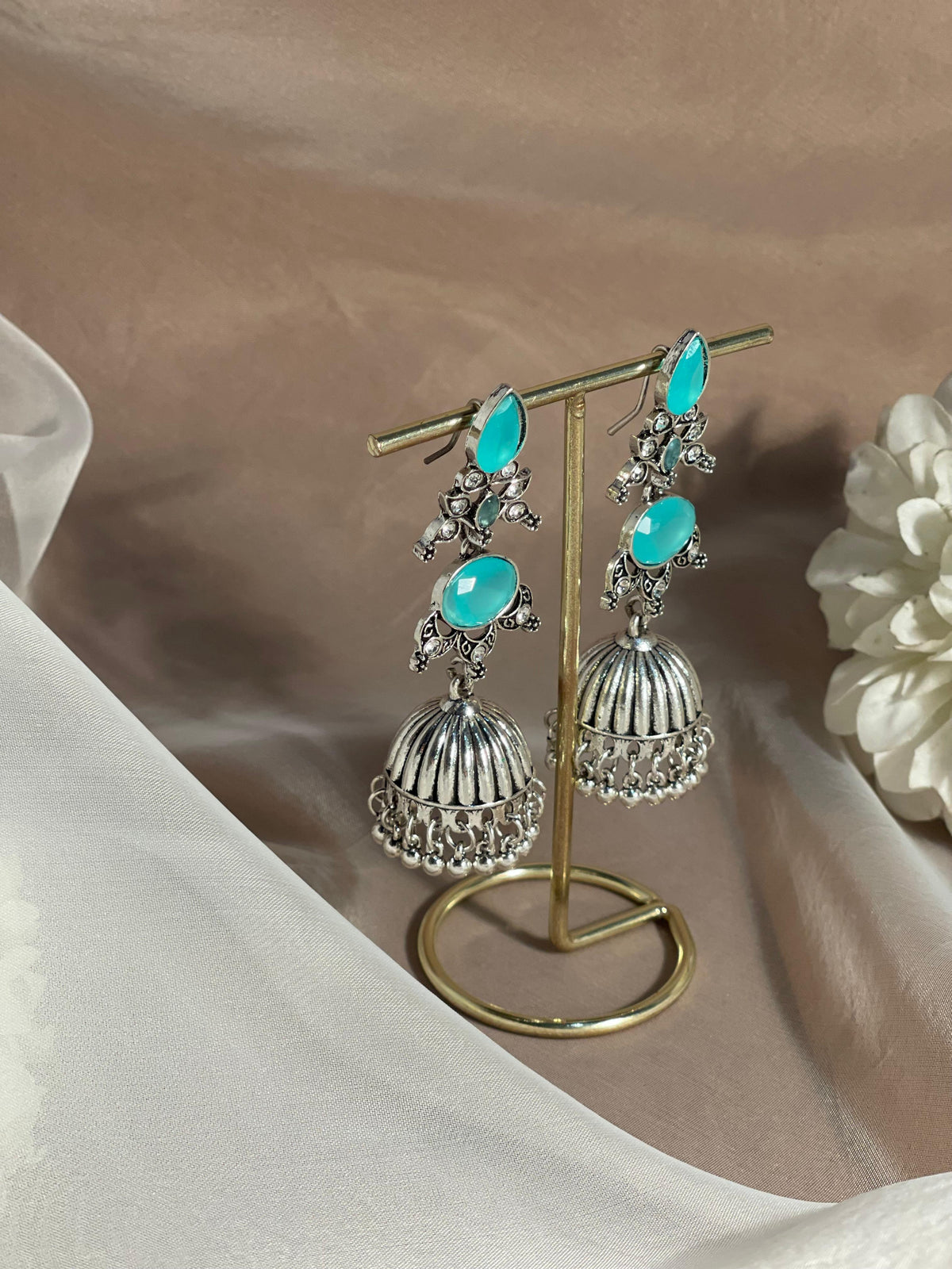 long petal jhumka -afghan collection 1 turquoise