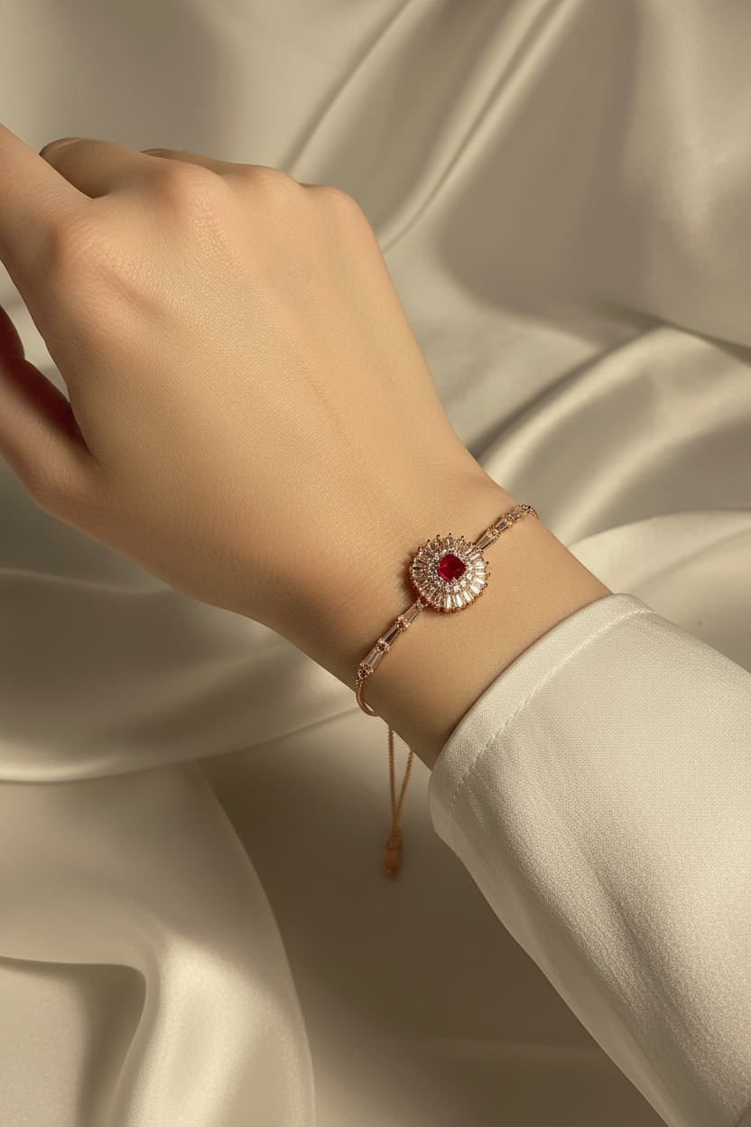 Phool bracelet gold with maroon gem