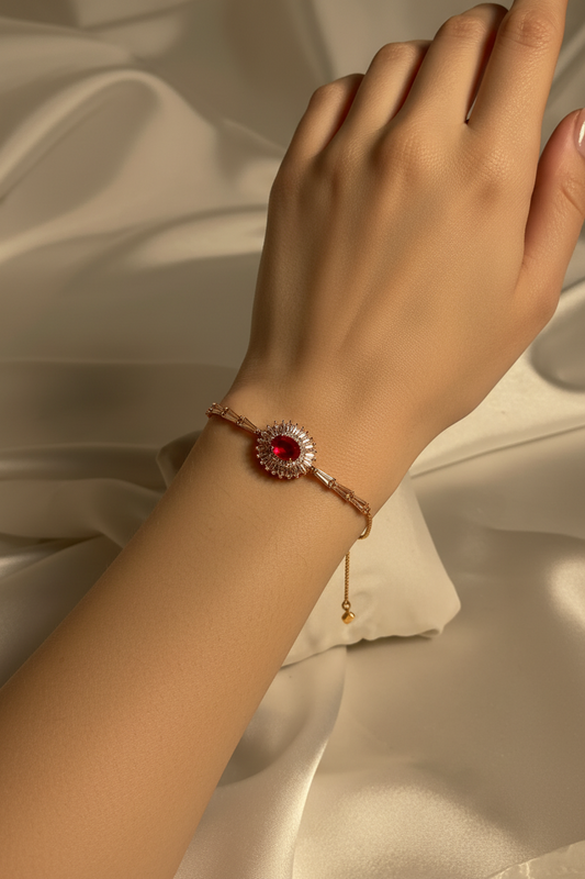 Phool bracelet Gold - red gem(oval)