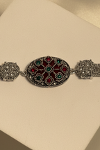 Silver Bracelet With maroon and green gem