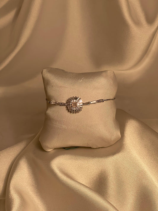 Phool bracelet silver - pink gem (square)