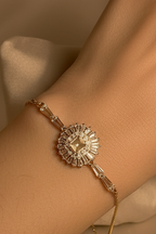 Phool bracelet silver - pink gem (square)