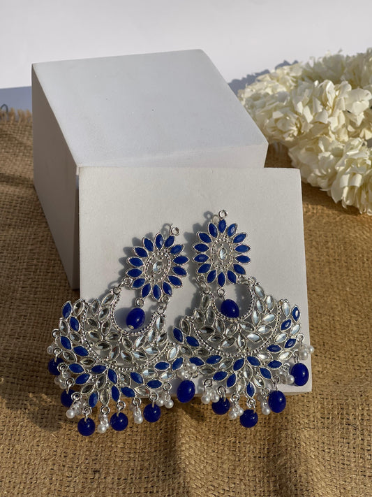 Suraj Mukhi Kundan (Silver And Blue)