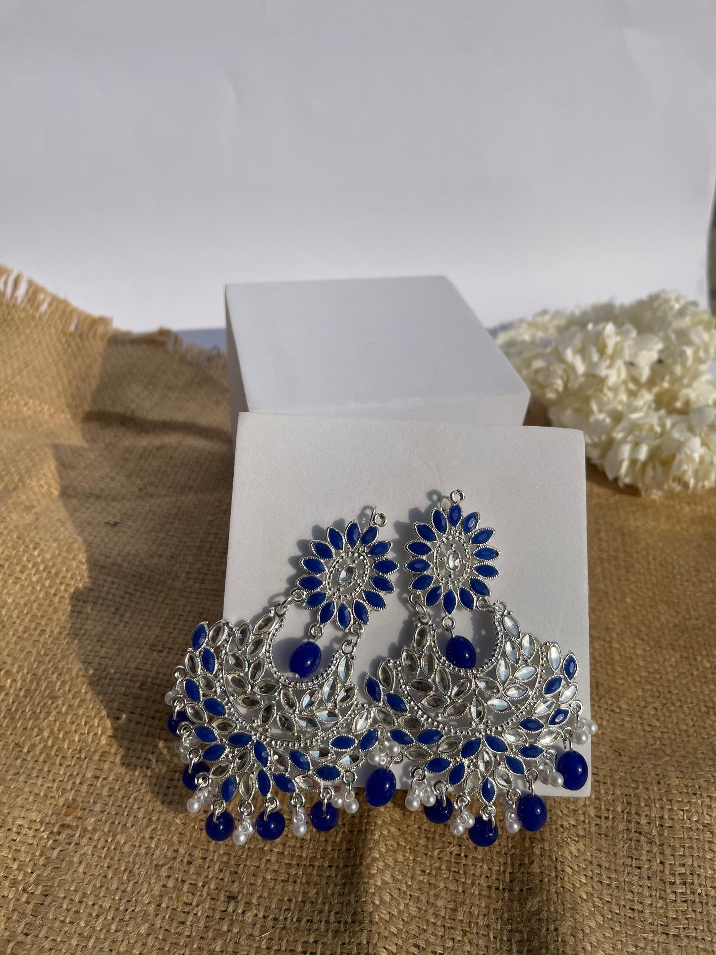 Suraj Mukhi Kundan (Silver And Blue)