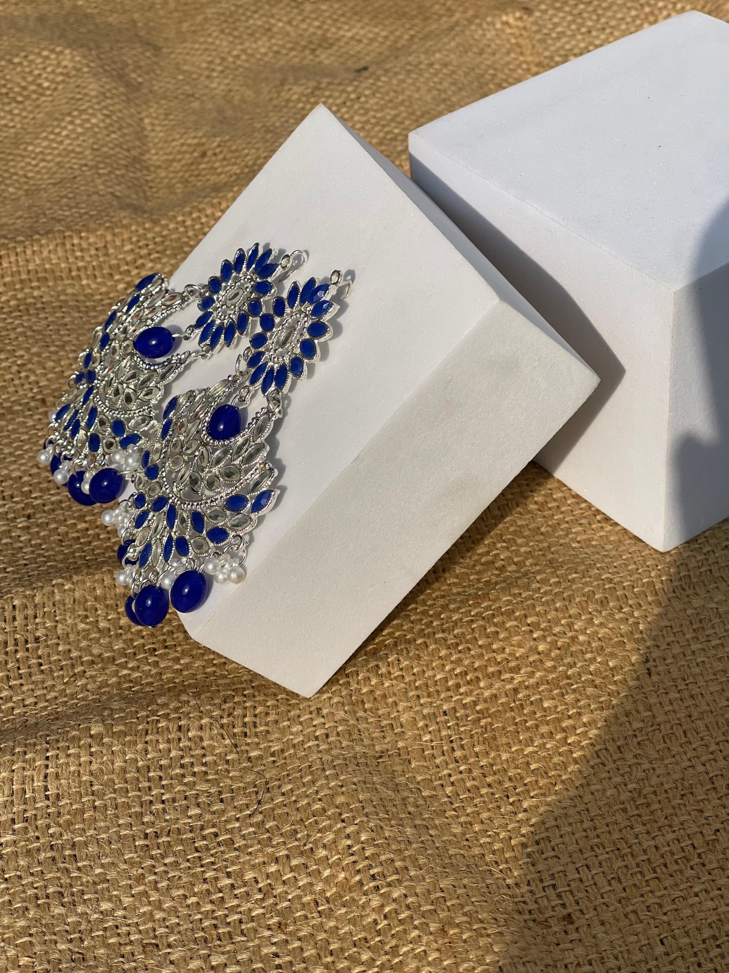 Suraj Mukhi Kundan (Silver And Blue)