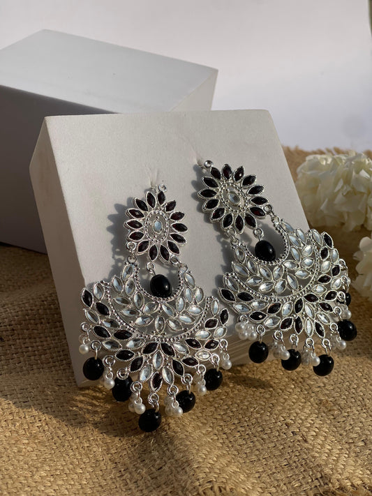 Suraj Mukhi Kundan (Silver And Black)