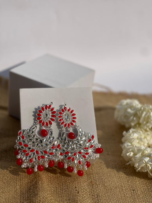 Suraj Mukhi Kundan (Silver And Red)