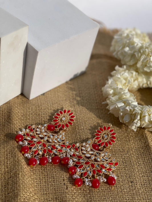 Suraj Mukhi Kundan (Red And Gold)