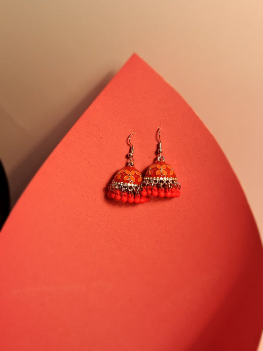 Char Pati Phool Jhumka-red(Noor-Bano-Collection)