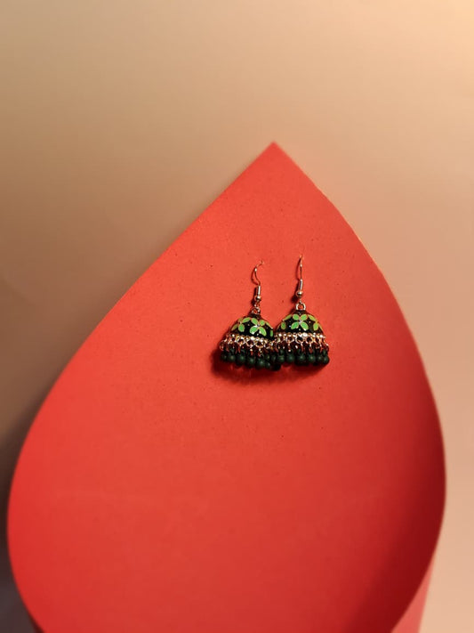 Char Pati Phool Jhumka-green(Noor-Bano-Collection)