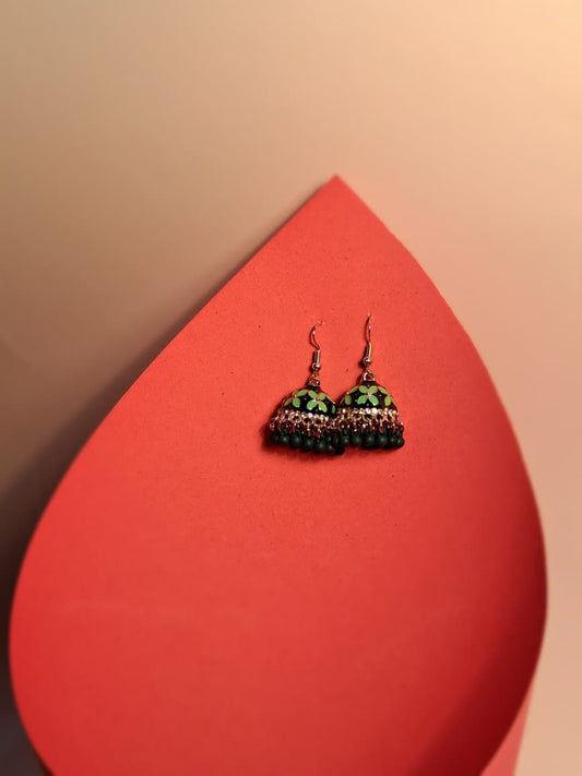 Char Pati Phool Jhumka-green(Noor-Bano-Collection)