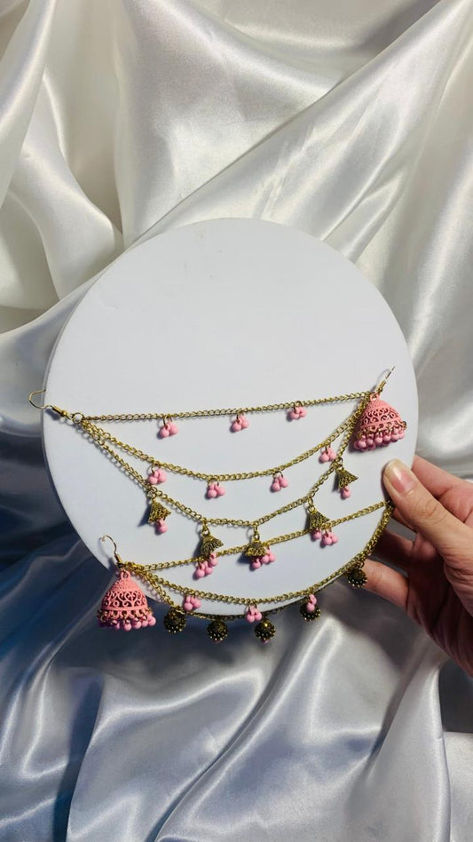 plain matt jhumki with saharay- pink