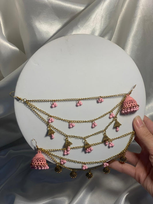 plain matt jhumki with saharay- pink