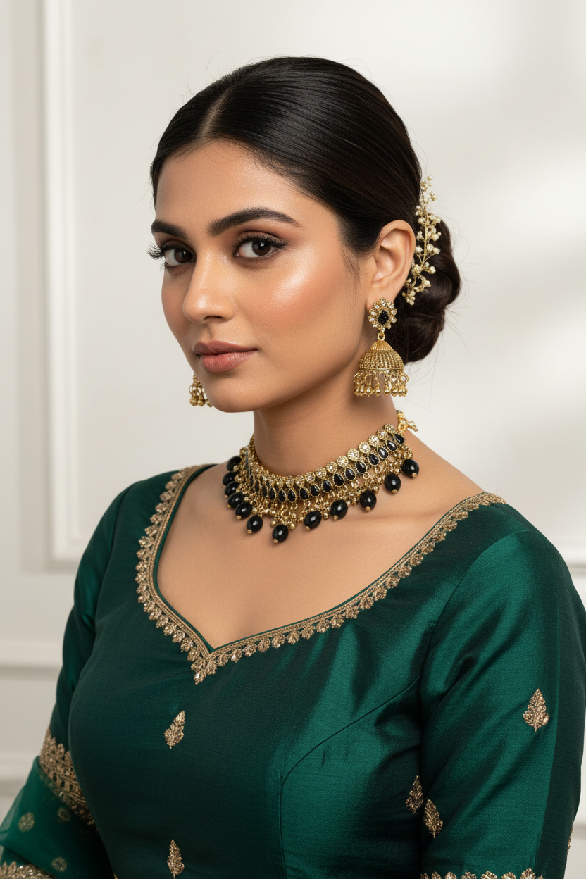 Booti Set-Gold with Black beads(Gulbano collection)