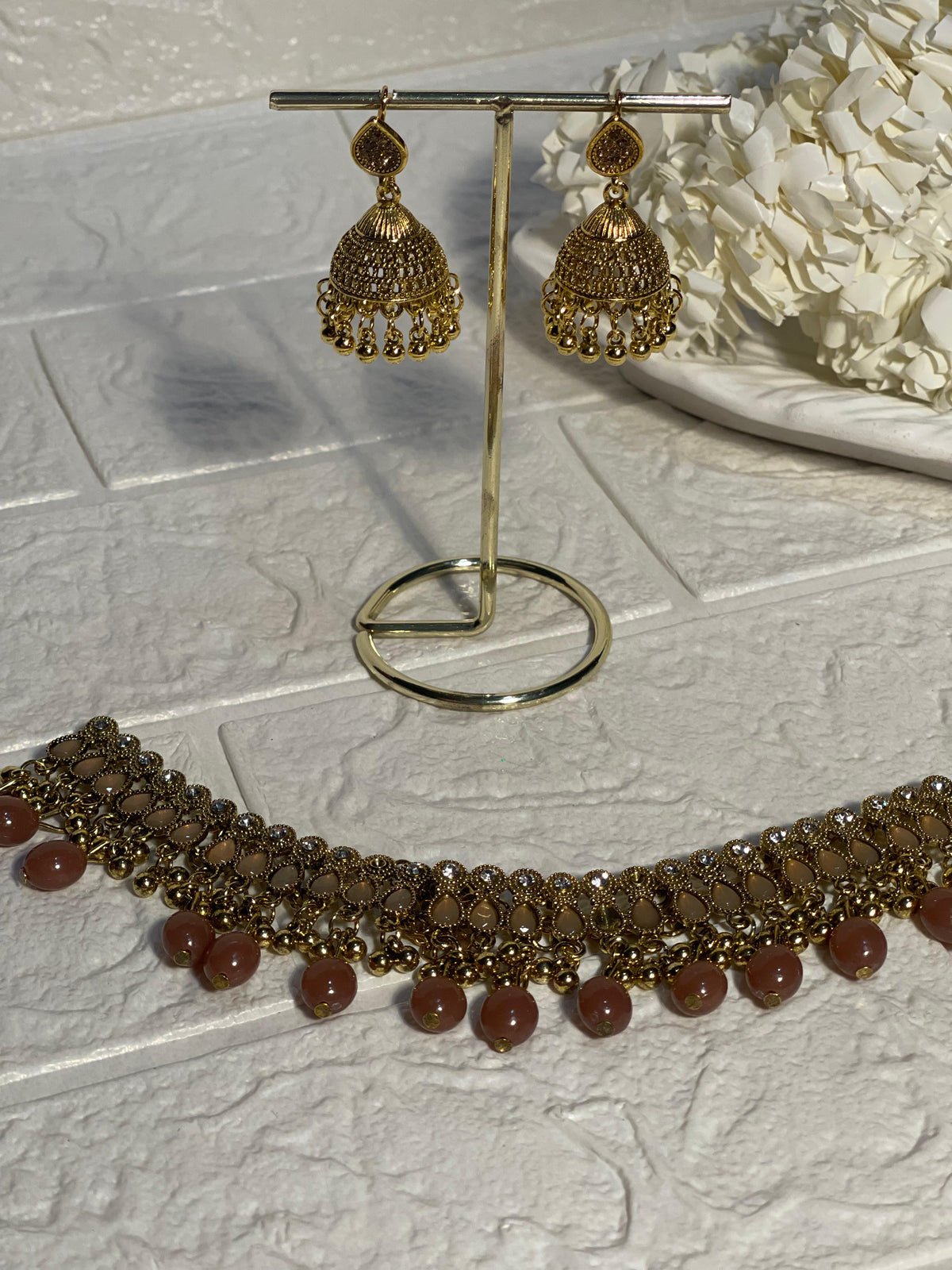 Booti Set-Gold with brown beads(Gulbano collection)
