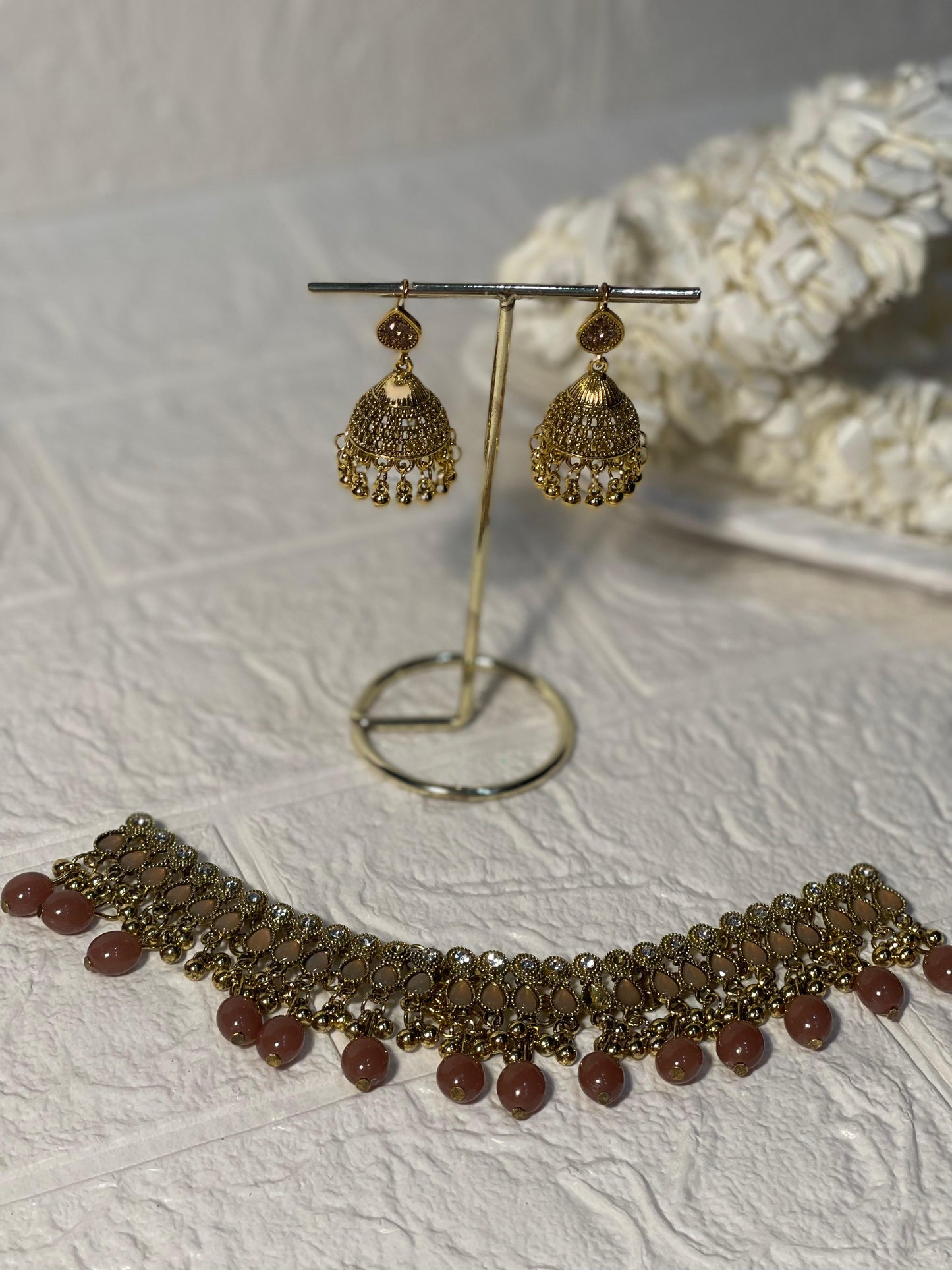 Booti Set-Gold with brown beads(Gulbano collection)