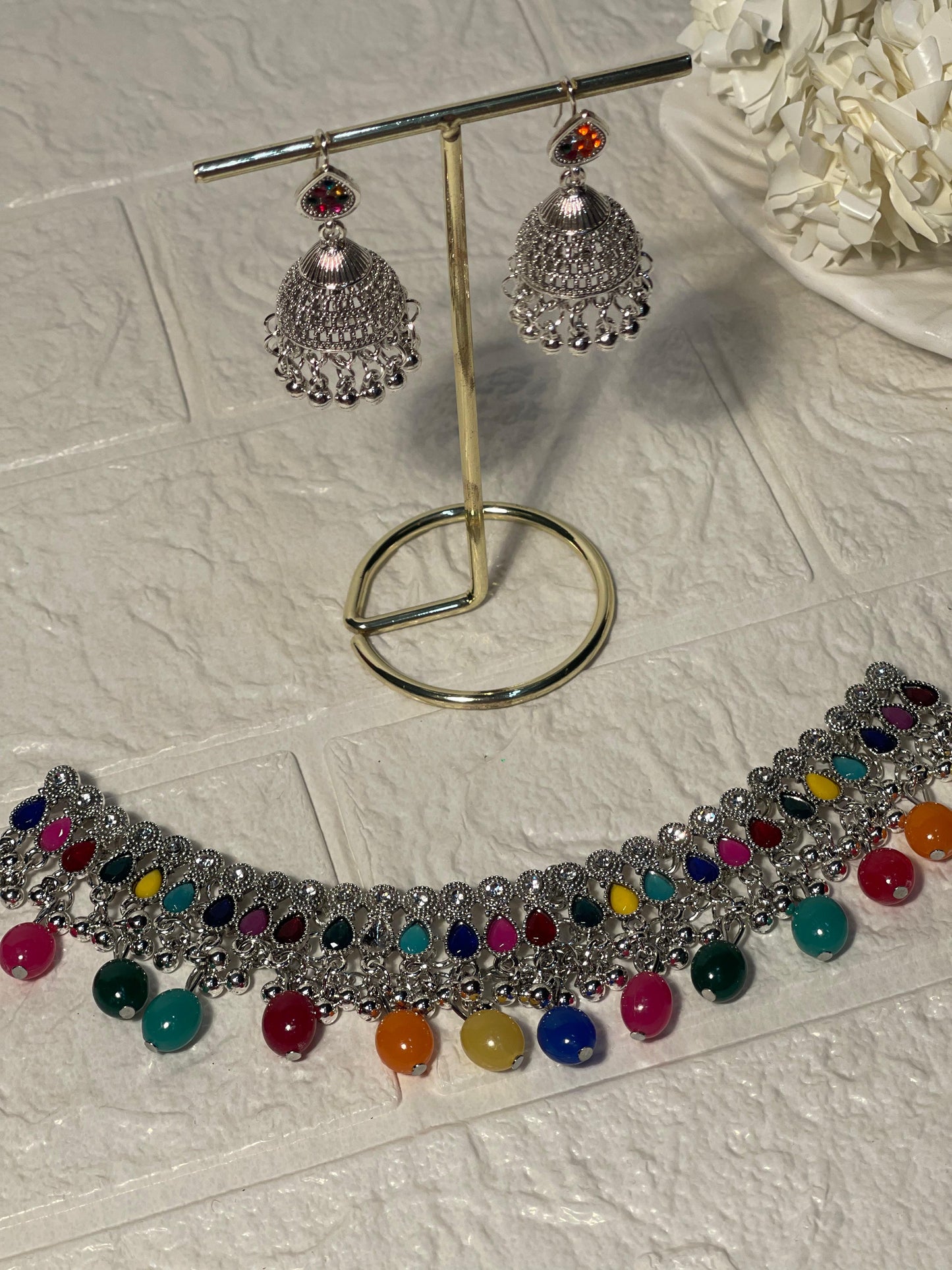 Booti Set-Silver with multi beads(Gulbano collection)