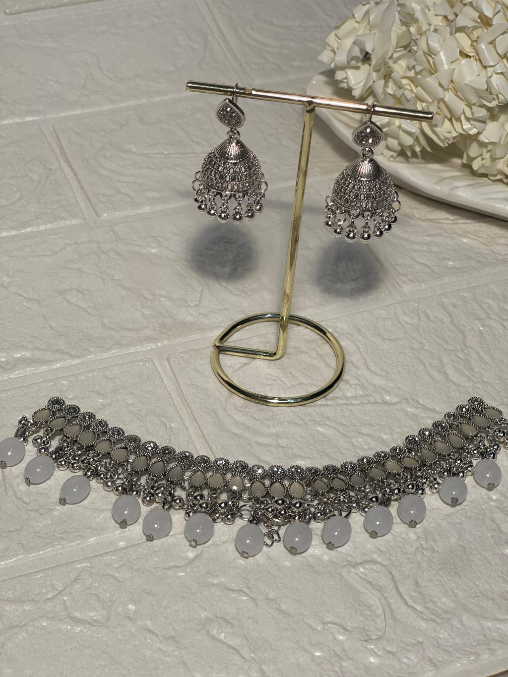 Booti Set-Silver with grey beads(Gulbano collection)
