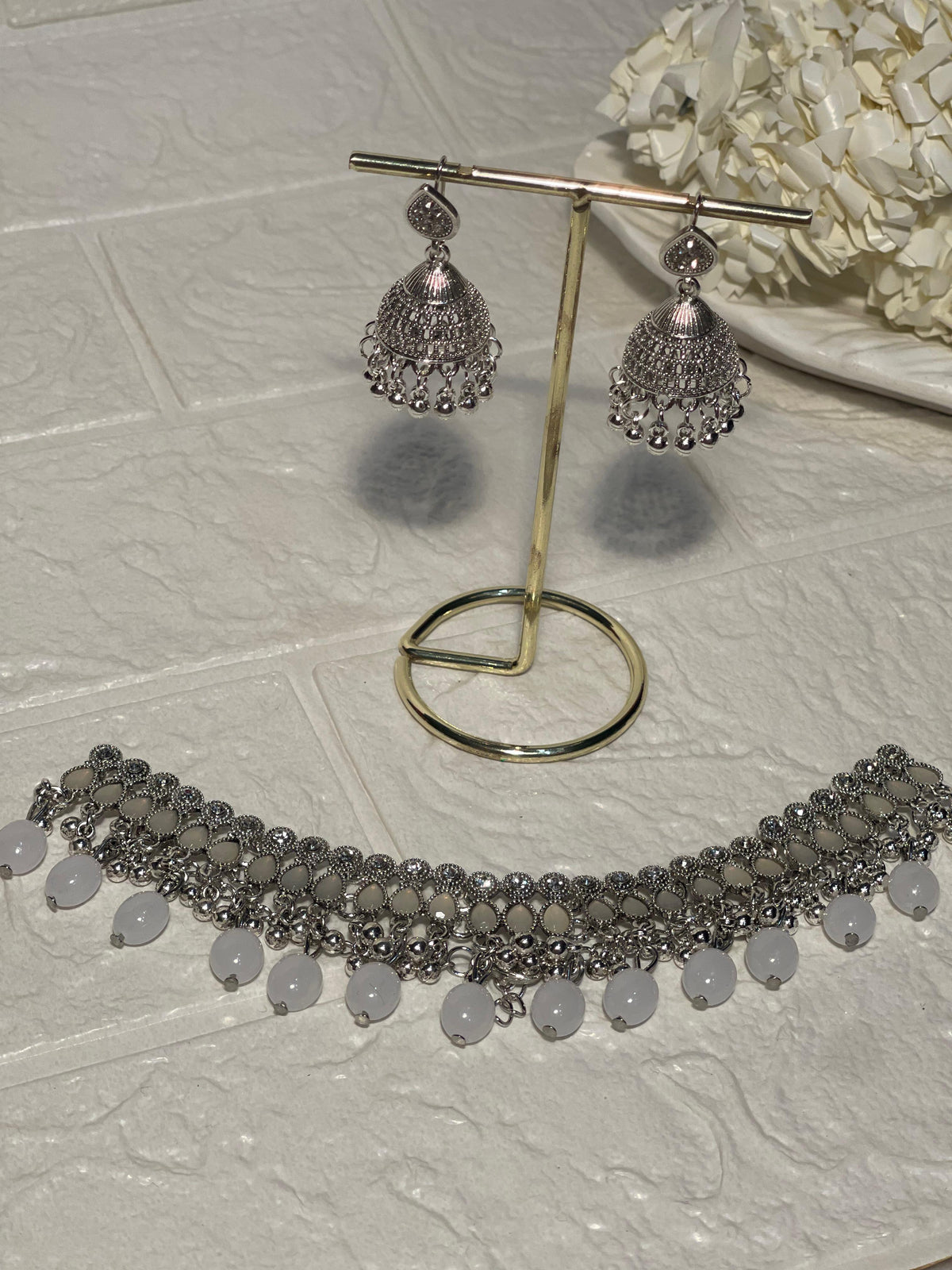 Booti Set-Silver with grey beads(Gulbano collection)