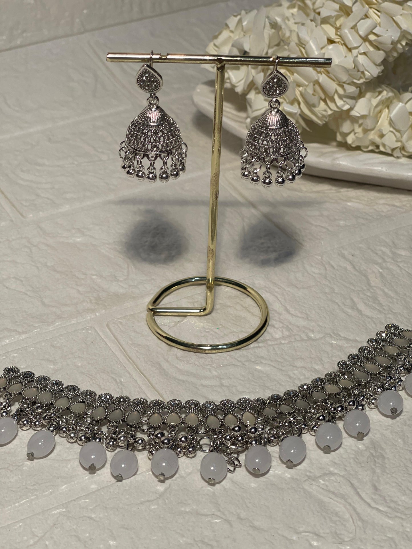 Booti Set-Silver with grey beads(Gulbano collection)