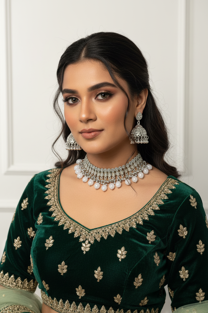 Booti Set-Silver with grey beads(Gulbano collection)