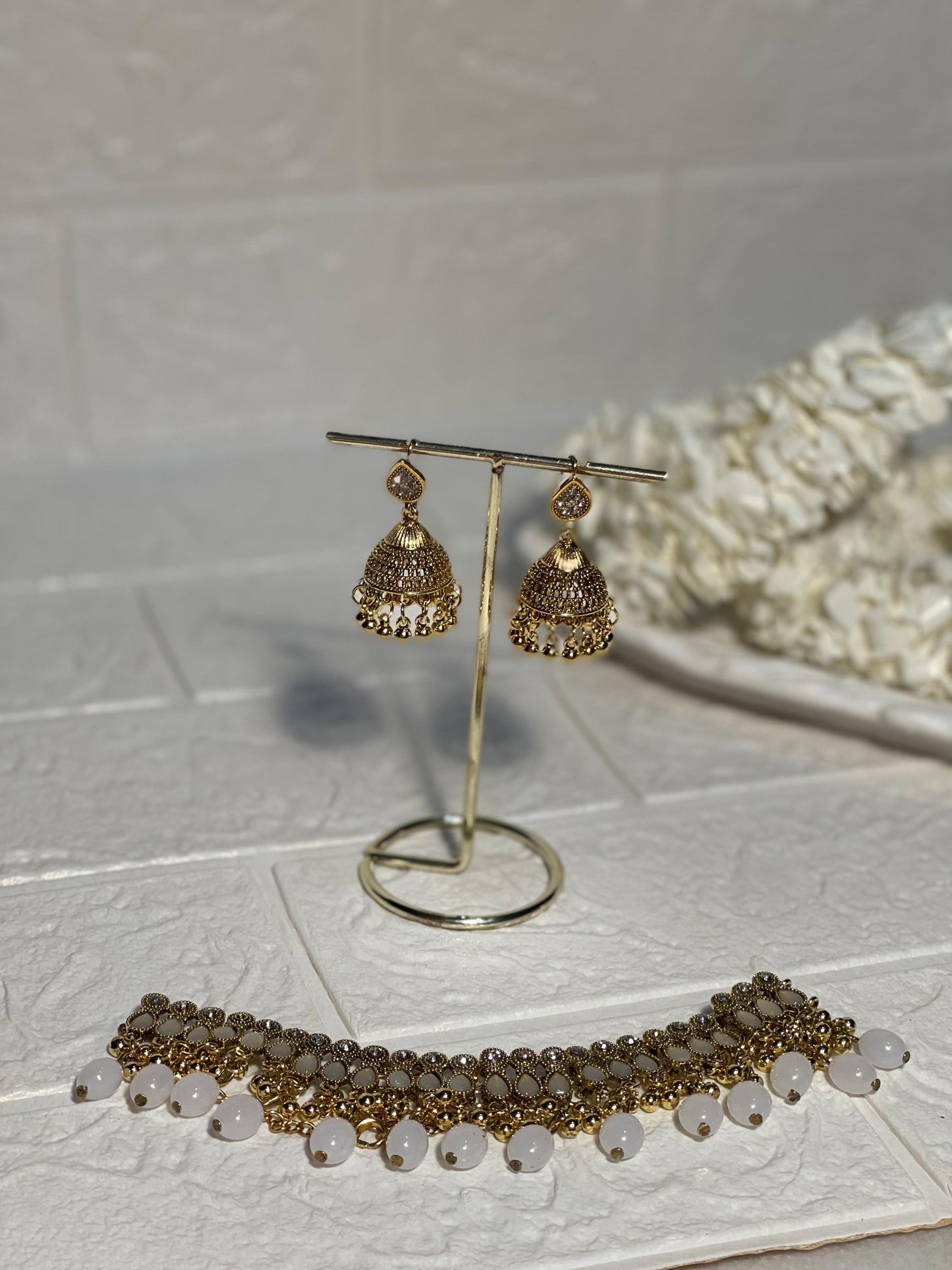 Booti Set-Gold with grey beads(Gulbano collection)
