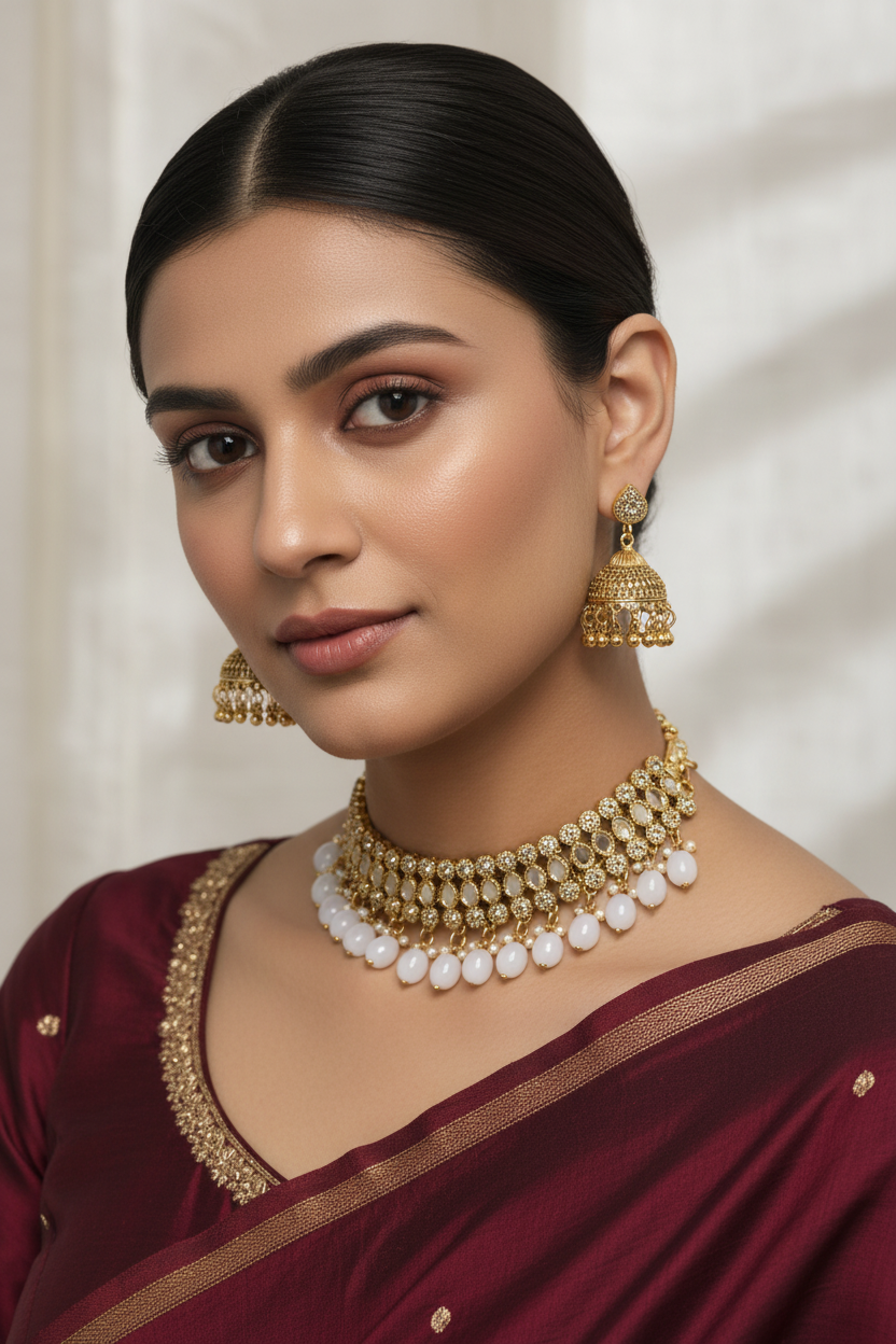 Booti Set-Gold with grey beads(Gulbano collection)