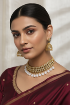 Booti Set-Gold with grey beads(Gulbano collection)