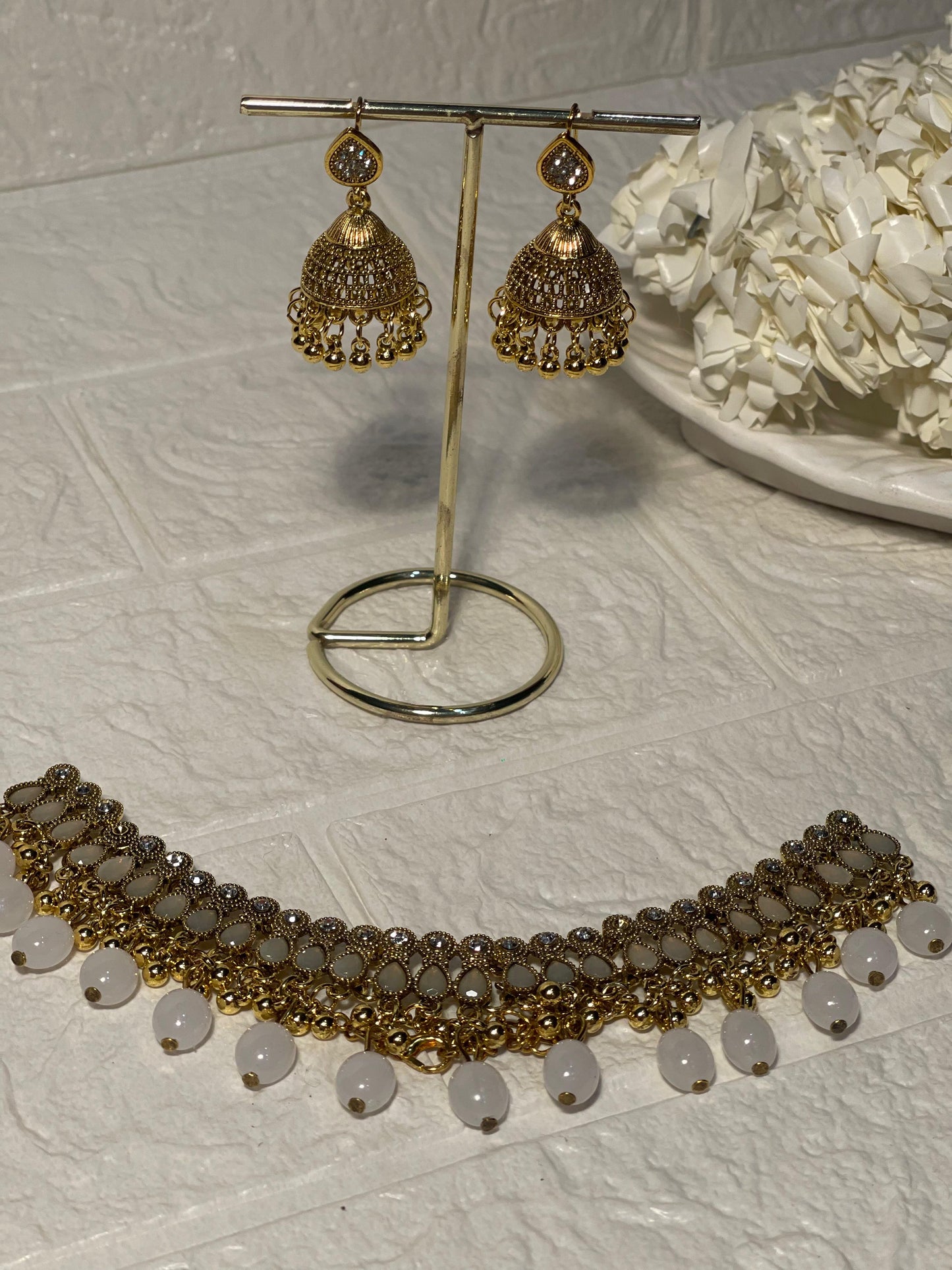 Booti Set-Gold with grey beads(Gulbano collection)