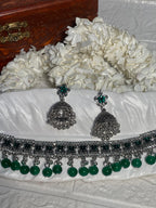 phool set Silver with green beads-(Gulbano collection)