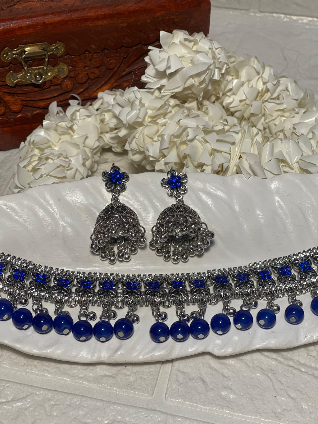 phool set Silver with blue beads-(Gulbano collection)