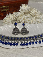 phool set Silver with blue beads-(Gulbano collection)