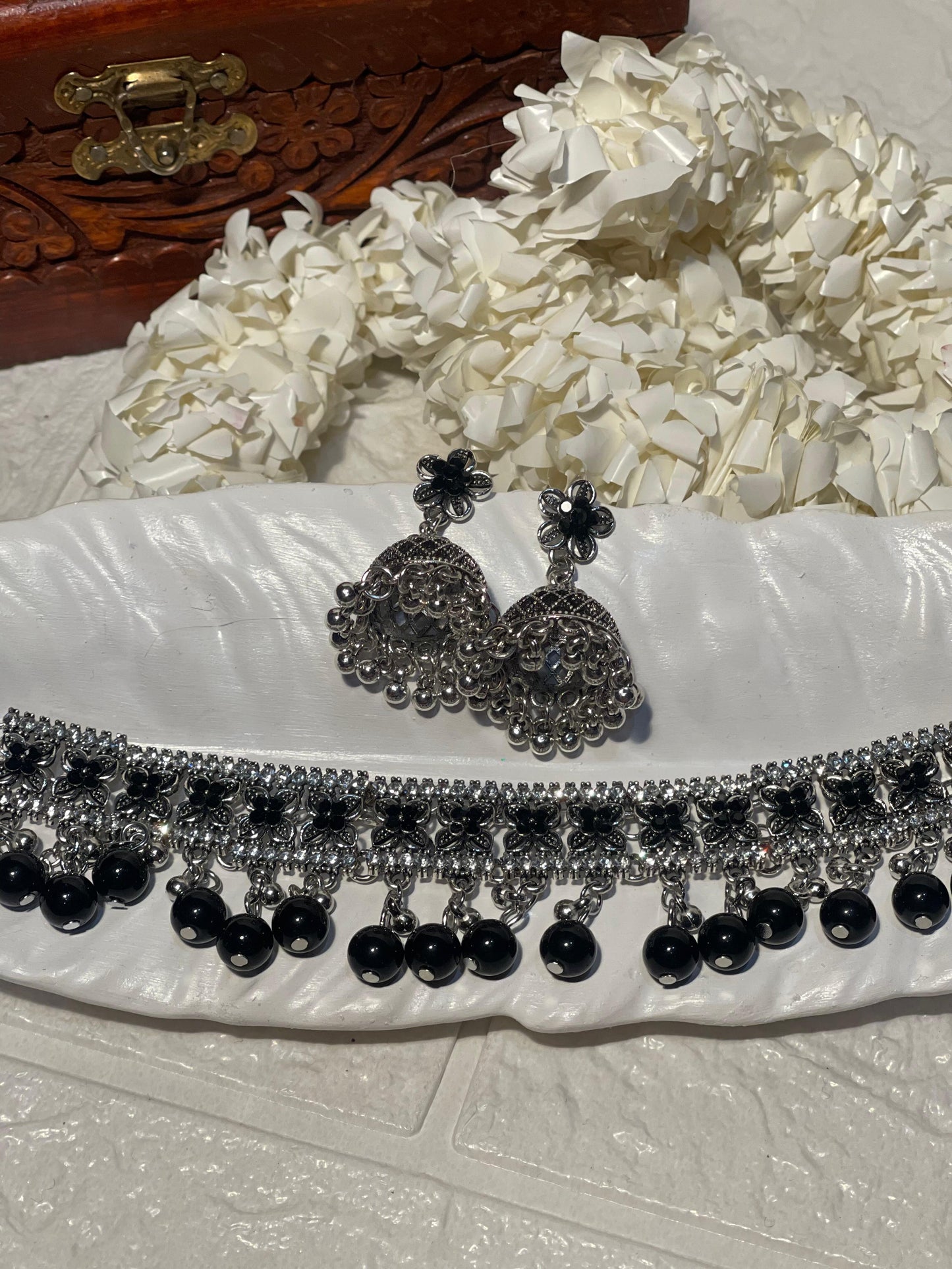 phool set Silver with black beads-(Gulbano collection)