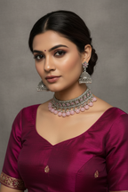 phool set Silver with pink beads-(Gulbano collection)